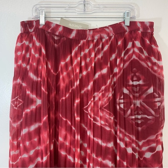 Chicos 3 Maxi Skirt US 16/18 Pull On  Pleated Cherry Red Print  Lined Boho Flowy - Picture 5 of 13